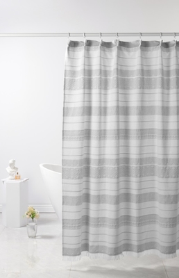 Polyester Pamuk Jacquard Duş Perde Gri Çizgili Duş Perde